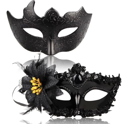Powmag 2 Pièces Masque Vénitien Carnaval, Masque de Mascarade Couple Bal Masqué Vénitien Masque Femme Homme, pour Carnaval, Bal, Fête