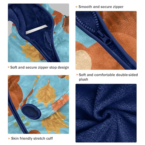 Autumn Squirrels Leaves Acorns Blue Background Toddler Fleece Jacket Girl Boys Hooded Fleece Jacket3