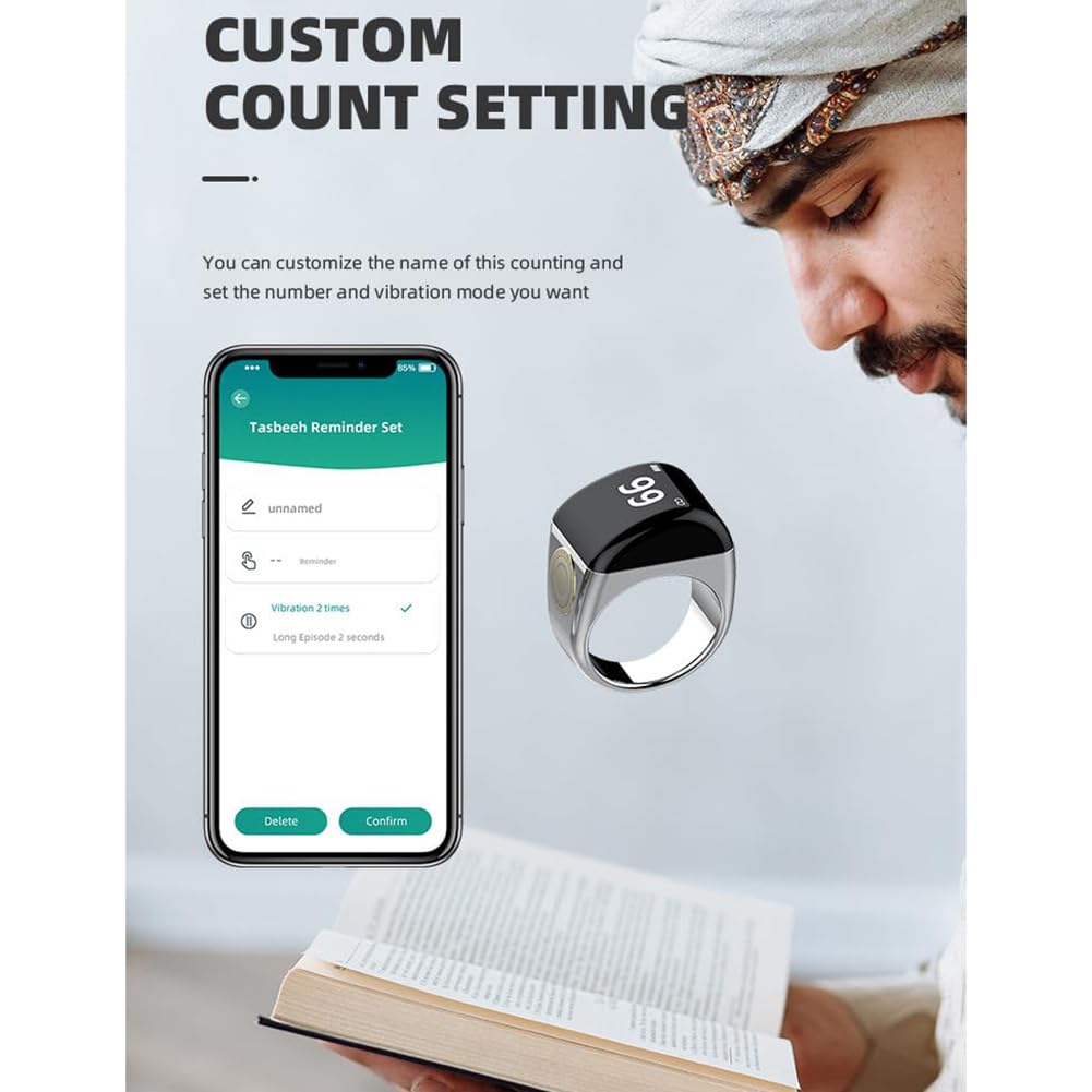 Compteur de prière Tasbih, anneau numérique musulman, anneaux de compteur de prière intelligents, Tasbih Tally Clicker avec boîte de chargement, rappels de compteur de doigts avec écran OLED, anneau