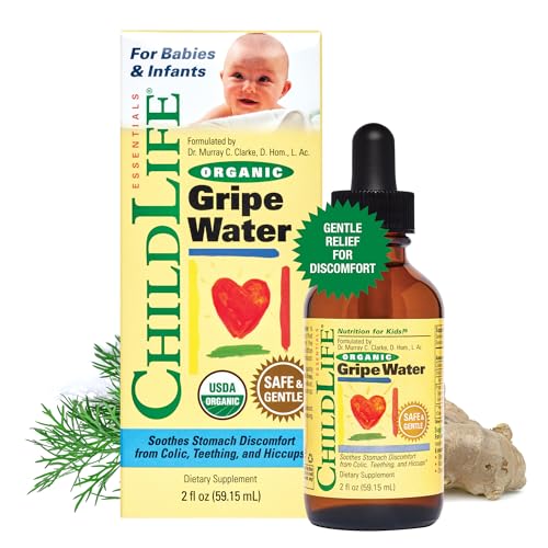Image of CHILDLIFE ESSENTIALS Organic Gripe Water for Babies - Gripe Water Newborn, Gas Drops for Newborns, Baby Drops for Gas & Colic Relief, Infant Gas Relief with Ginger, Fennel, Dill - 2 Fl Oz (Pack of 1)
