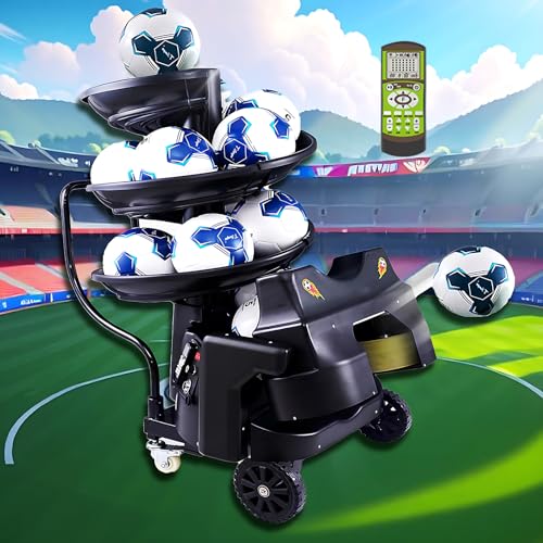 WaaYb Football Service Machine, 5~20M Fully Automatic Football Launcher with Remote, Football Shooting Machine 4.5-8 Seconds Frequency, 15 Ball Capacity Ball Pitching Practice Trainer Equipment