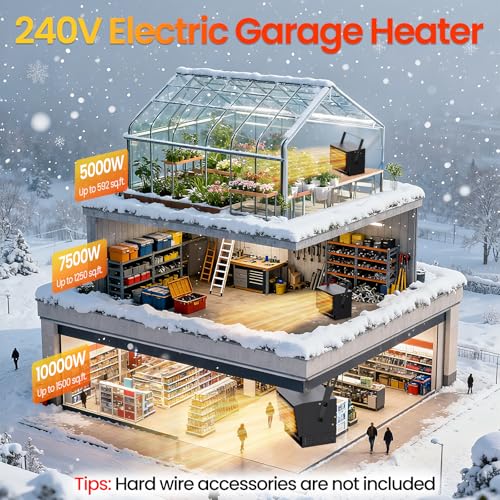Image of 7500W Electric Garage Heater with Remote, 240V Hardwired Shop Heater