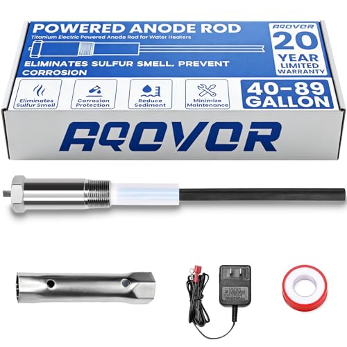 Powered Anode Rod for Hot Water Heater, Electrical Anode Rod Made of Titanium Eliminates Rotten Egg/Sulfur Smell, Fits 40-89 Gallons Hot Water Tanks, Rust and Corrosion, Reduce Limescale