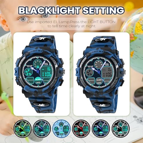 Image of Dayllon Boys Watch,Kids Watch for 5-15 Year Old Boys,Digital Sport Outdoor Multi Function Waterproof with LED Alarm Calendar Analog Watch for Kids Gifts