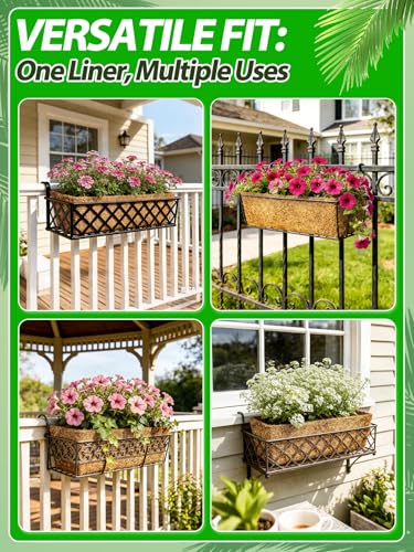 Image of 24in Tapered Coco Liners for Window Planter Box - 4 Pack 100% Natural Coconut Coir Fiber Liner Replacement for Deck Flower Box, Garden Railing Fence Wall Planter Basket
