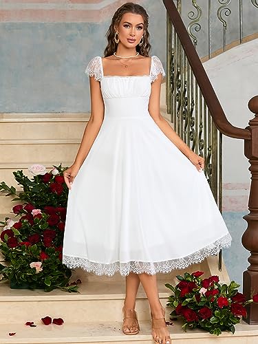 EYNMIN Lace Strap Chiffon Dresses for Women Casaul Flowy A Line Midi Tea Party Dress2