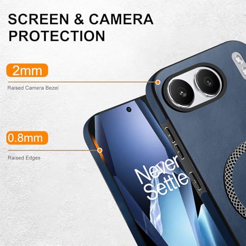 Image of KARWAN Shockproof Hybrid Leather Finish Back Case Cover Compatible with Oneplus Nord 4 with Wireless MagEaze Charging Cover, Anti-Scratch Shield Case with Strong Minimalist Design (Blue)
