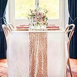 TRLYC 10PCS 12'' x 108'' Royal Sequin Table Runner, Rose Gold