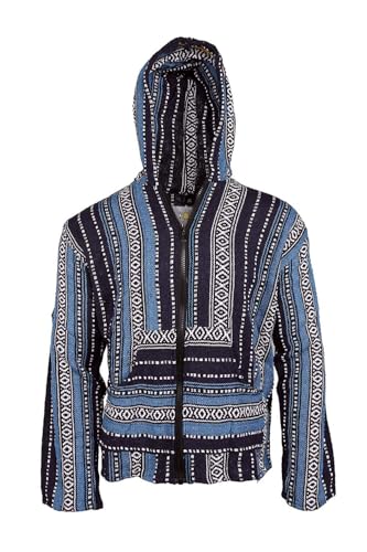 Sunshine Joy Woven Baja Style Zip Up Hoodie Hooded Jacket