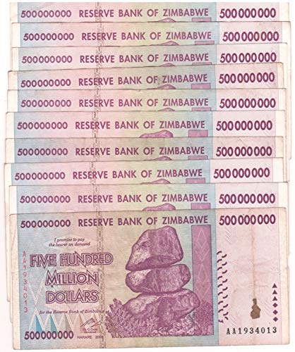 10 x 500 Million Zimbabwe Circulated Used 2008 series AA/AB,P-82 - Genuine rare For collectors, limited, US / Fast ship