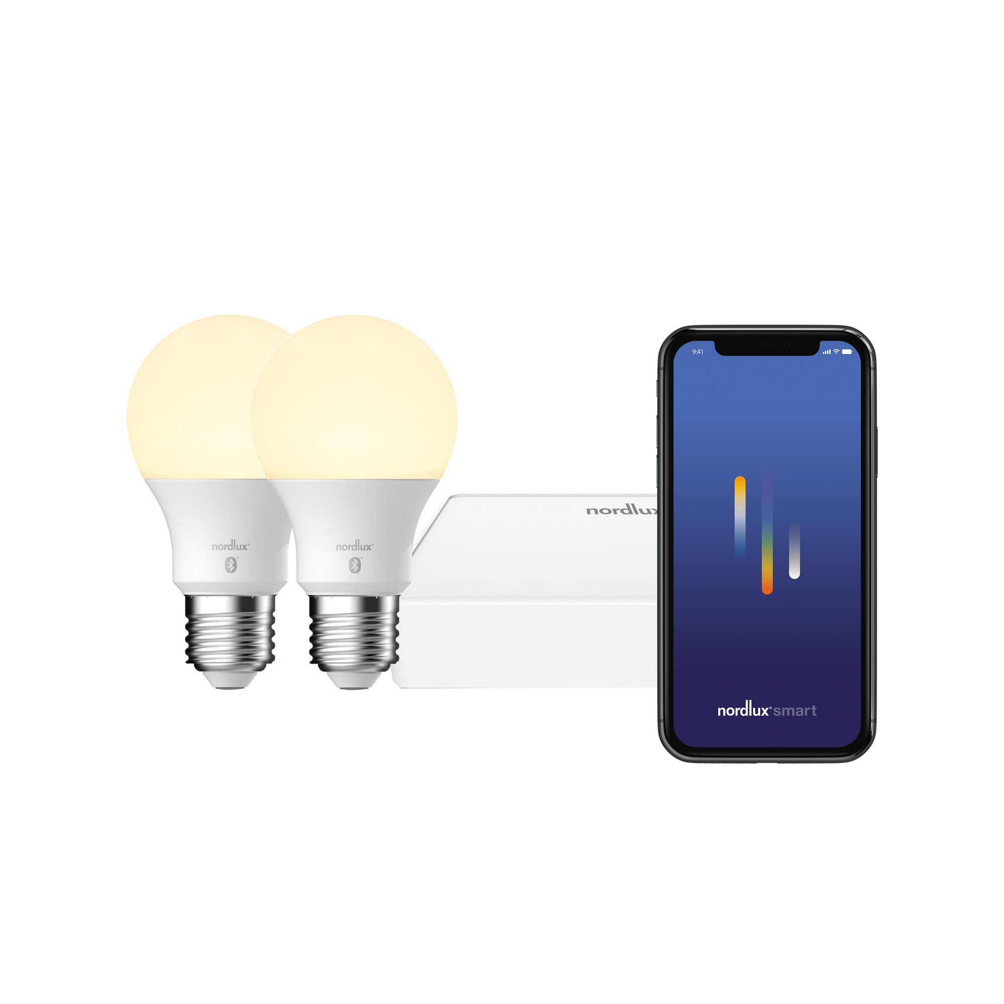Nordlux Smart Home LED Leuchtmittel u. Brücke E27 2er Set 900lm 2200-6500K 7W 80Ra 240° App Steuerbar 6x6x10,9cm