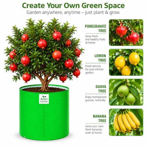 Image of Grow Bag UV Protected 260 GSM | HDPE Grow Bags for Plants | Heavy Duty Green Garden Plant Grow Bag with Drainage Holes | Reusable Vegetable Grow Bag for Terrace Gardening (2, 22X22)