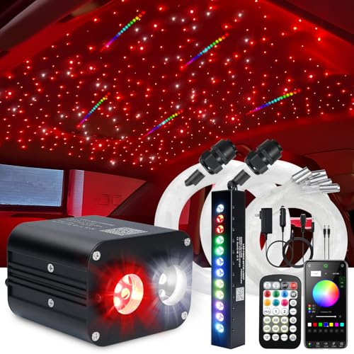 Image of Starlight Headliner Kit,Twinkle + Music Sync Dual Color Fiber Optic Star Ceiling Lights with APP Remote Control, RGBW Shooting Star Lights for Car /Home Ceiling Decor, 900pcs 9.8ft