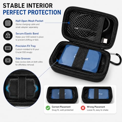 Image of ANKHOH Carrying Hard Drive Case Compatible With Crucial X10 / X9 Pro 4TB / 2TB / 1TB Portable SSD, External Solid State Drive Hard Storage Holder Bag Fits For USB-C Cable (Box Only), Black
