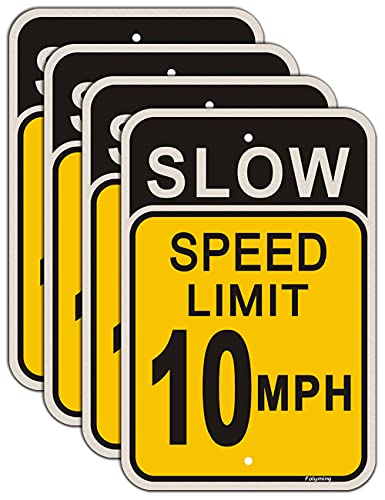 4 Pack Slow Speed Limit 10 MPH Sign 18 x 12 Inches Engineer Grade Metal Reflective Sturdy Rust Aluminum Waterproof Easy to Install