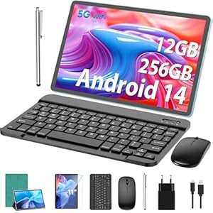 Tablet Android, tableta Android 14 de 11 pulgadas con teclado, 12 GB + 256 GB, 1 TB Expand, Tablet PC con Octa-Core, 8000 mAh, 2.4G/5G WiFi, cámara de 13 MP+5 MP, tableta 2 en 1 con funda para