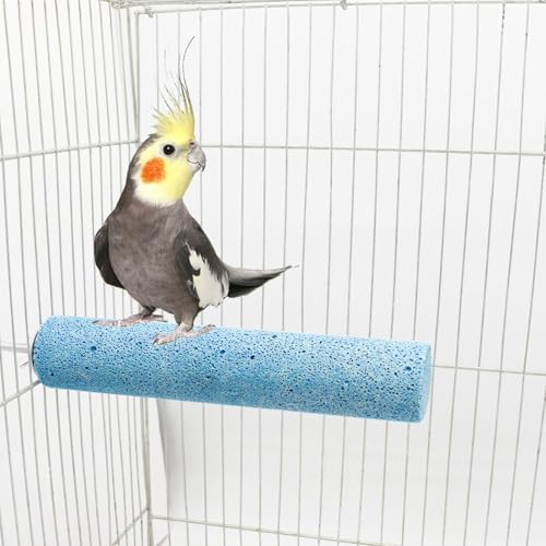 Image of Dual-Textured Bird Perch, 2-Pack - Chewable Mineral Stone & Metal Rod Stand for Small /Medium Birds | Cage Mounted Perches for Beak Grinding, Claw Trimming (Blue & Pink)