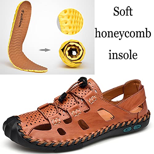 Asifn Men's Closed Toe Hiking Sandals Outdoor Adjustable Leather Fisherman Summer Beach Sandal Shoes4