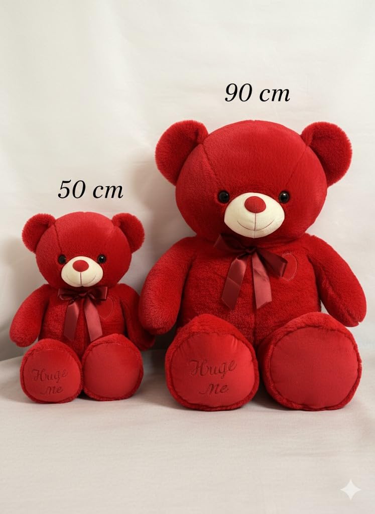 Giant Red Teddy Bear with Ribbon Bow, Soft Plush Stuffed Animal, 90cm or 50cm