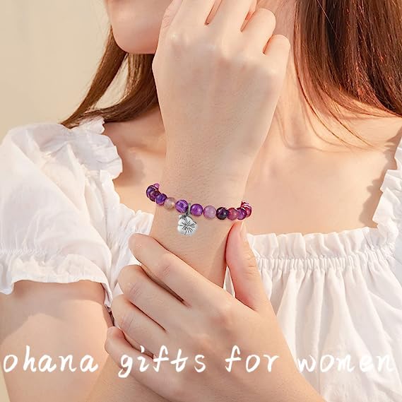 Image of MollyQueen Ohana Means Family Ohana Bracelet Ohana Gifts Ohana Jewelry Hibiscus Flower Charm Bracelet Hawaiian Bracelet for Family Jewelry Family Reunion Gift (Ohana Bracelet lazurite)