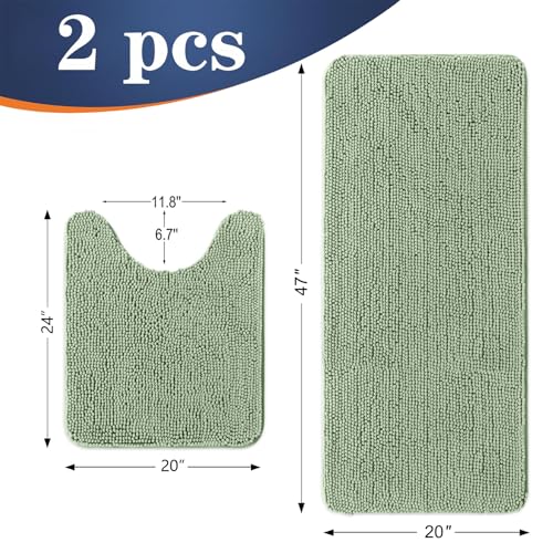 Image of OLANLY Bathroom Rugs Sets 2 Piece, Soft Absorbent Chenille Bath Mats and U-Shaped Contour Toilet Mat Area Rug Set, Machine Washable Bath Carpet, Home Decor Accessories(47 inchx20 inch+24 inchx20 inch, Sage Green)
