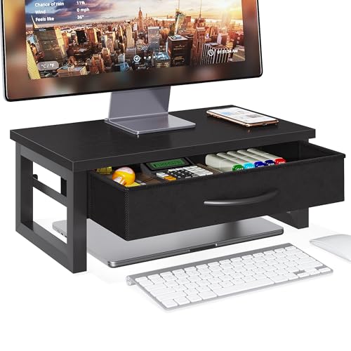 HEWORLIF Computer Monitor Stand Riser, Desk Organizers and Accessories with Drawer, 2-Tier Laptop Stand for Desk, Office Organizer Storage, Wood