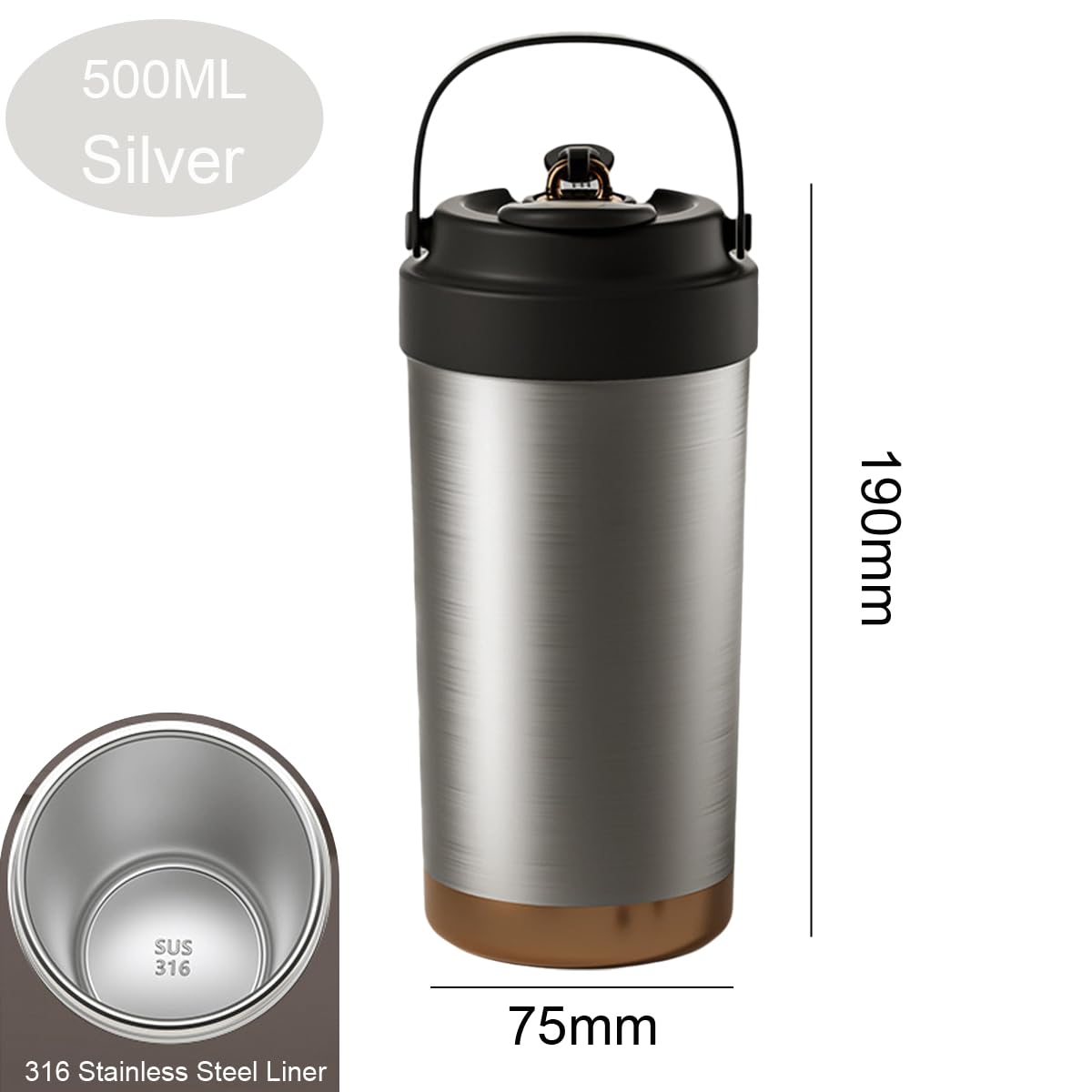 Amazon.com: 500ml 316 Stainless Steel Insulated Coffee Mug with Handle,  Leak-Proof Travel Mug with Straw for Hot & Cold Beverages  Portable Office  Cup (Silver) : Home & Kitchen