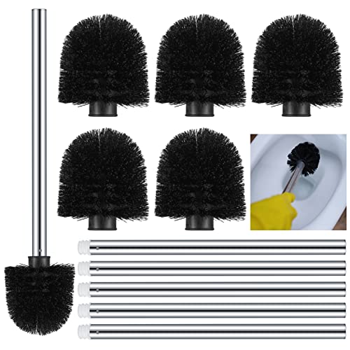 6 Pièces Brosse WC de Rechange avec Manche en Acier INOX, Brosse de Toilettes Salle de Bain - Noire