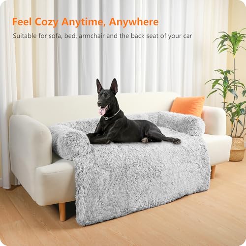 HMTOPE Hundebett, Anti-Bewuchs Hundedecke, Hundesofa, Sofaschutz, Waschbar und rutschfest Hundekissen für Grosse Hunde, Größe XL, 122 x 95 x 18 cm, Hellgrau