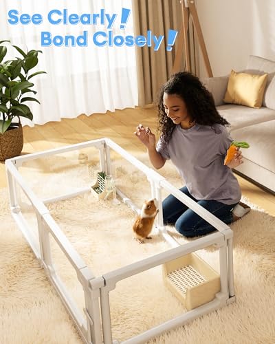 Image of BUCATSTATE Acrylic Guinea Pig Cages 15.8 inchH, 7.8 sq ft Large Guinea Pig Playpen, Tool-Free Rabbit Cage Indoor, Small Animal Playpen with Door for Bunny, Piggies, Chicks (47 inchL x 24 inchW x 16 inchH, 6 Panels)