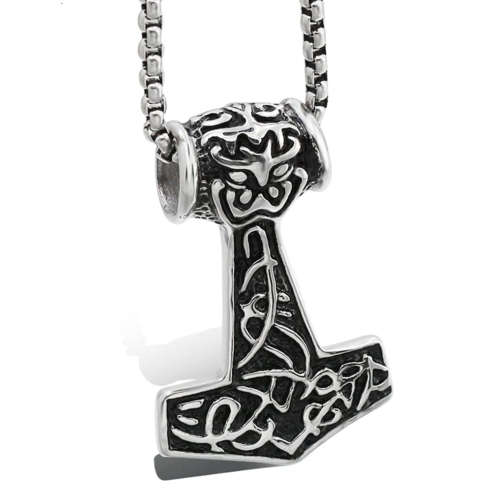 BigbabybigNordic Viking Mjolnir Thor Hammer Valknut Stainless Steel Viking Pendant Necklace Chain for Men Women Boys Pagan Jewelry Faith Dainty Cool Link Choker Hypoallergenic Nickel Free
