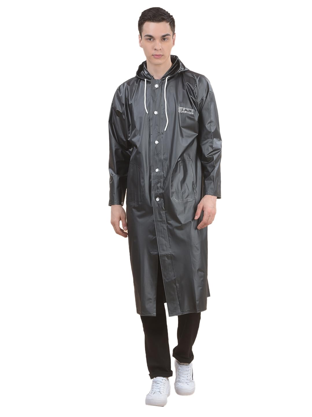 dollar Men's Waterproof PVC Long Raincoat | Zipper & Button Closure | Adjustable Hood & Pocket | Full Length Lightweight Rainwear for Outdoor Leakproof Protection-picture-38