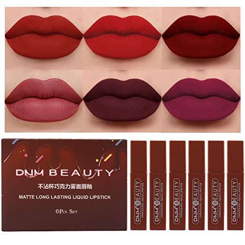 DNM 6Pcs Matte Liquid Lipstick Lipgloss Lip Gloss Stain Makeup Set for Women,Deep Dark Red 24 Hour Stay on Matte Lipstick Long Lasting labiales matte mate larga duracion 24 horas originales Set02