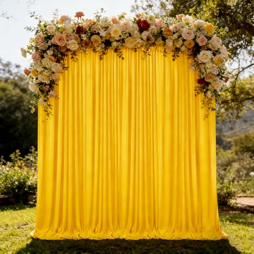 Image of 10ft x 10ft Yellow Backdrop Curtains for Parties, Polyester Fabric Backdrop Drapes with Rod Pockets for Weddings, Birthday, Photography, Mother's Day, Graduation Party Background Curtain, 2 Panels