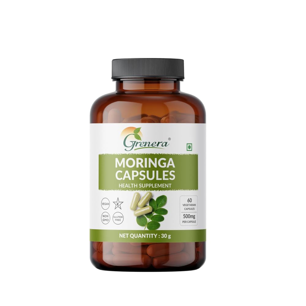 Grenera Organic Moringa Capsules 60 nos, Drumstick Tree Leaf Powder Capsules, Pure Shigru, Organic Certified