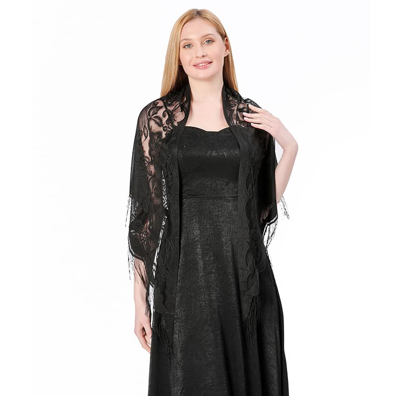 Shawls and Wraps for Evening Dresses, Women Lace Crochet Triangle Shawls 1920s Accessories Formal3