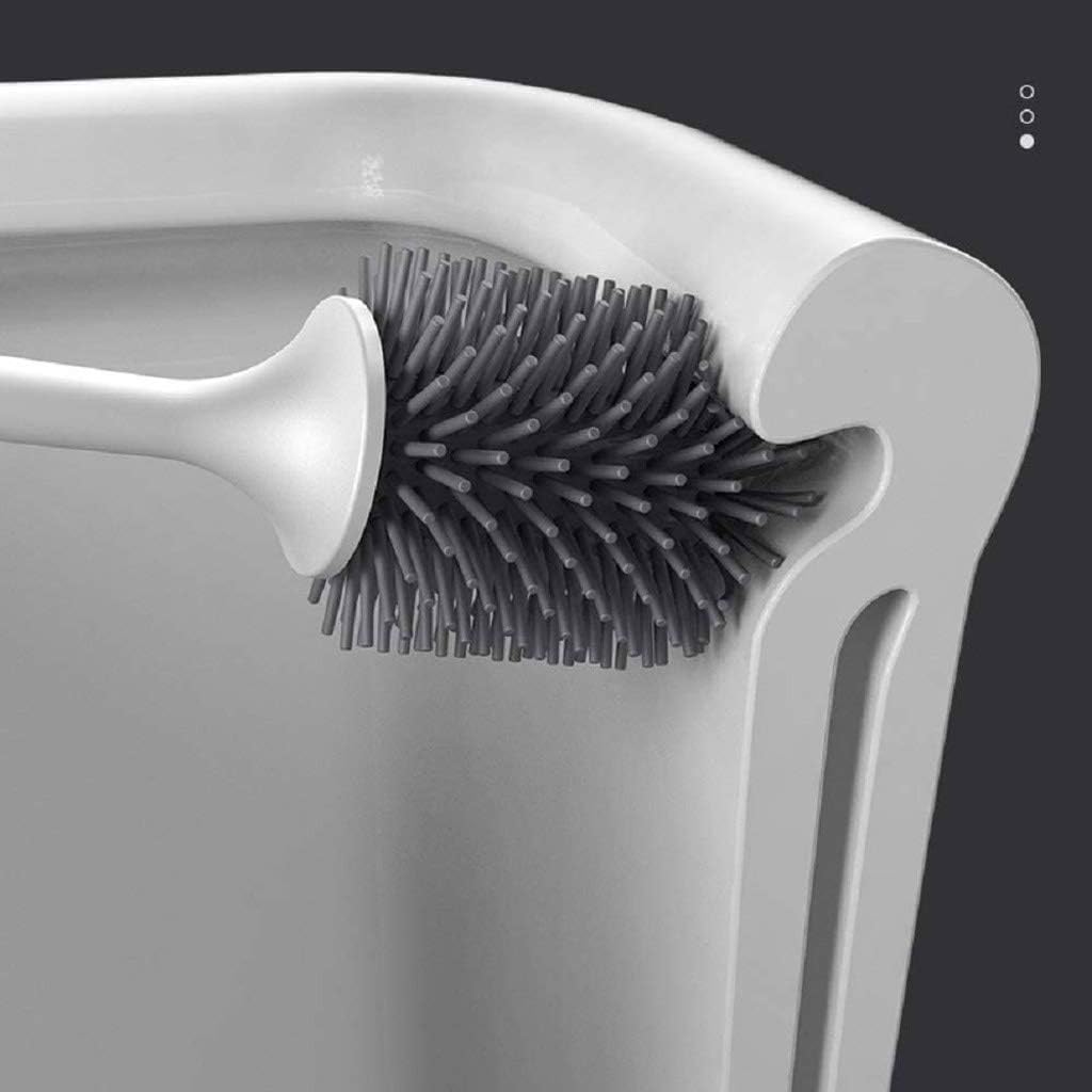 JSEIAJB White Toilet Brush and Holder Set, Silicone Bathroom Bowl, No Scratch Soft Cleaner image 2