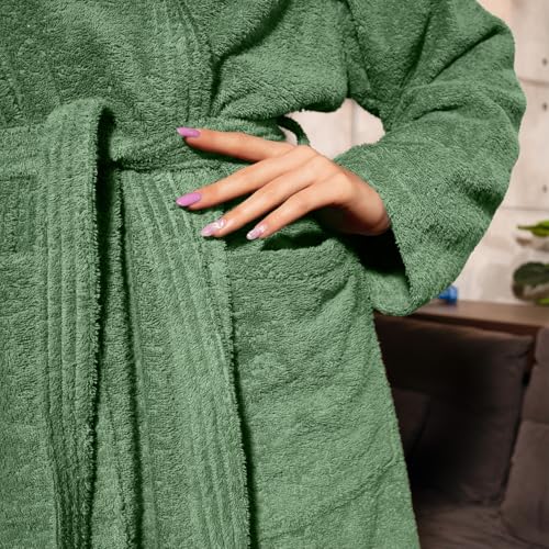 nice homeit Bademantel für Damen und Herren aus Frottee, 100 % Baumwolle, super saugfähig, mit Kapuze, weich, leicht, Anti-Pilling, hergestellt in Italien, grün, M