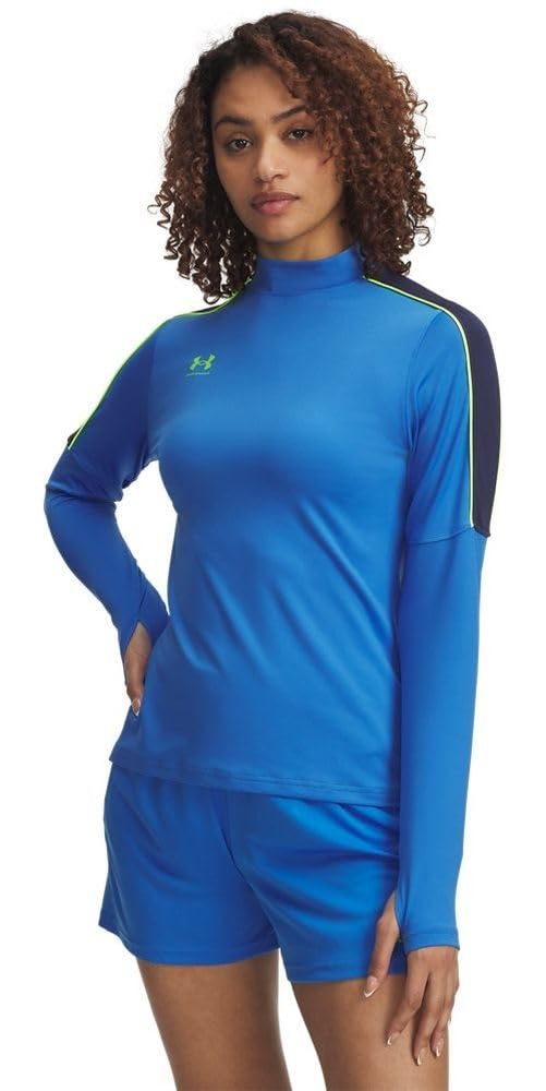 Under Armour Women's Challenger Midlayer, Soft and Comfortable Long-Sleeved Top with Thumbholes, Women's Sports Top Layer for Training and Workouts,Blue Atlantis / / High Vis Yellow,SM