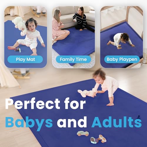 Image of 1.3 inch Thick Baby Play Mat for Floor, 28x72 Foam Tummy Time Mat, Padded Support Soft Plush Bedside Rugs for Infant Kids Toddler Crawling Kick Activity (Royal Blue)