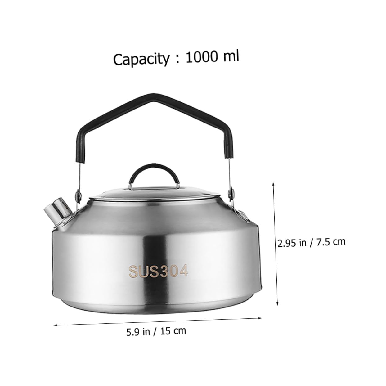 Hervidor de Agua Portátil para Camping Tetera de Acero Inoxidable 304 Mango Negro Resistente y Capacidad 1000 Ml para Actividades al Aire Libre Picnic y Senderismo