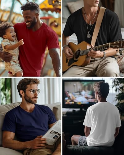 Riyiper 4 Pack Men's Big and Tall V Neck T-Shirts, Raglan Short Sleeve 30% Cotton Oversized Top Casual Summer Basic Tee4