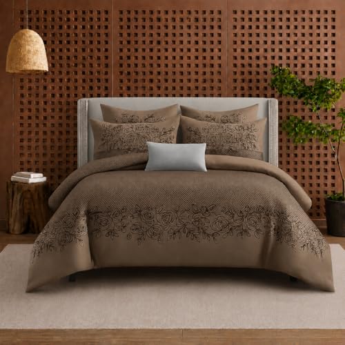 Image of DECOR2ADMIRE 300 Thread Count Cotton Floral Bedsheet Set | Soft Luxury Bed Sheet with 2 Pillow Covers | Breathable Bedding for Bedroom (Double King 90 inch x 100 inch) (Coffee Blossom)