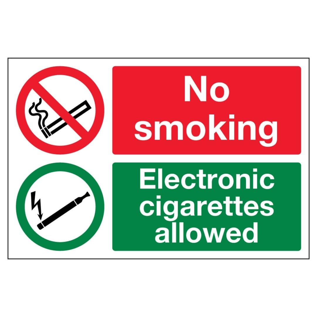 V Safety No Smoking Electronic Cigarettes Allowed 300 x 200 mm - 2mm Super-Tough Rigid Plastic Safety Sign