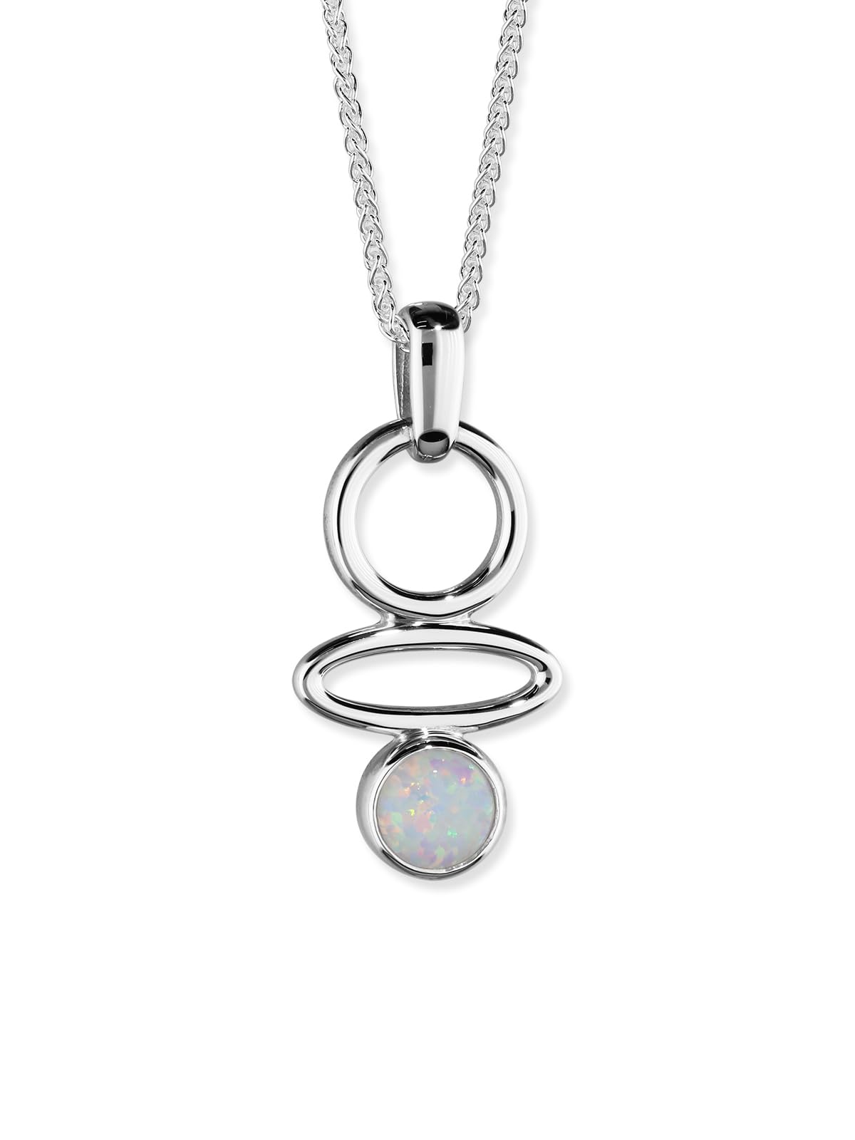 ORTAK 925 Sterling Silver Pendant Necklace | October Birthstone | Tranquility | White Opal Created Gemstone | Libra Zodiac Sign | High Polished | Fine Jewellery | Made In Scotland