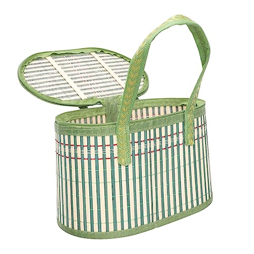 SOLUSTRE Storage Basket with Lid Weaving Design for Egg Packaging Elegant Basket for Fruits Convenient Portable Storage