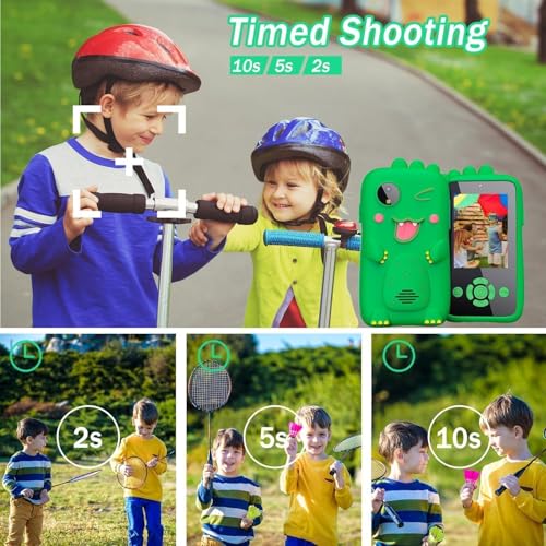 Image of Kids Smart Phone for Girls - Birthday Gifts for Kids Age 3-10 Toys Cell Phone, 2.8 inch Touchscreen with Dual Camera Selfie Phone - Toddler Learning Play Toy (Green Dino)