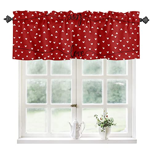 TocaHome Valentine's Day Window Curtain Kitchen Valance for Living Room White Love Heart Filling Love Rod Pocket Curtain Valance 1 Panel 54