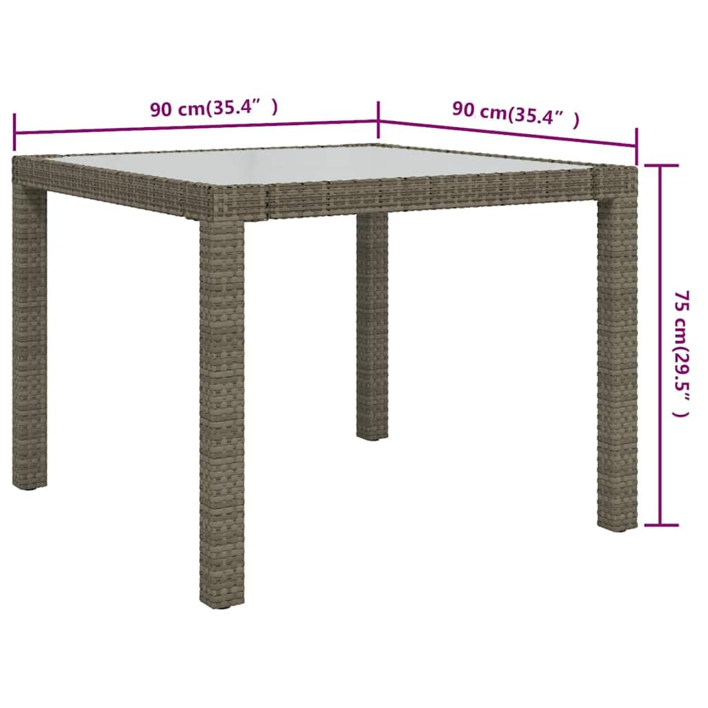 Stół ogrodowy 90 x 90 x 75 cm, z polirattanu i szkła hartowanego, odporny na warunki atmosferyczne, na taras, balkon i do ogrodu, z wytrzymałym stelażem stalowym, składany i łatwy do
