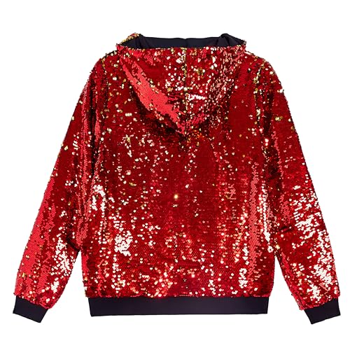 A ARFAR Women Sequin Jackets Flip Glitter Varsity Hooded Sparkly Coat Party Outwear Ladies Shiny Cloth2